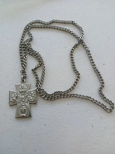 Vintage Silber 5 Wege Kreuz Halskette Katholisch Call A Priester Rücken mit Kette 13 1/4" - Bild 1 von 8