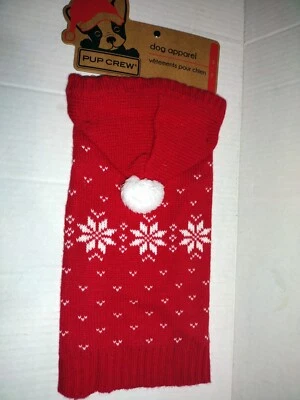 Pup Crew Red Knit Hooded Sweater Dog Coat Jacket Snowflake Winter Size Small - Image 1 of 4