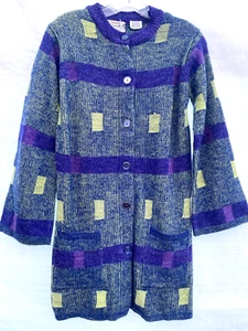 VTG 60s CAPWELLS MOD GOGO PURPLE  GREEN MINI KNIT BELL SLEEVES TWIGGY DRESS sz S - Picture 1 of 4