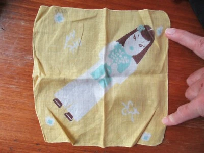 1930-е Желтый KNAD Hankie Азиатский Леди Гейша Платок - Изображение 1 из 3