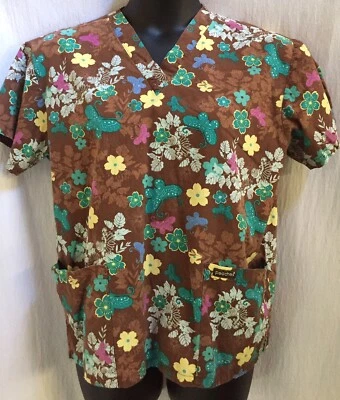 Uniforme Médico Exfoliante Melocotones Negro L Multicolor Floral Mediano Con Bolsillos Foto 1 de 3