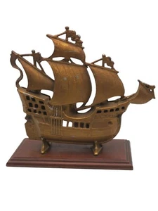 Vintage Spanish Galleon Cast Ship Table Lamp on Wood Base Needs Rewired - Picture 1 of 9
