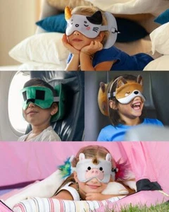 Travel Pillow & Eye Mask Set Adoramals Soft Plush Kids Car Sleep Comfort - Picture 1 of 43