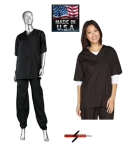 USA MADE STYLIST WEAR NYLON SMOCK SHIRT TOP SCRUB GROOMER BARBER Water Resistant - Picture 1 of 4