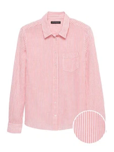 NWT Banana Republic $79.50 Women Quinn Straight-Fit Cotton-Linen Shirt Size XS - Picture 1 of 3