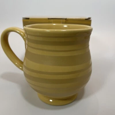 Temptations By Tara Mug 黄色条纹咖啡茶杯 16 盎司全新带盒 — 第 1/4 张图片