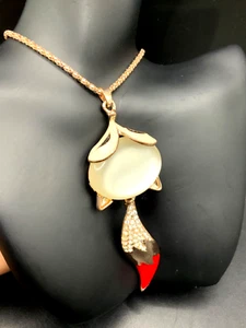 Crystal reflecting Enamel Fox Head + Moving Red Tail w Rhinestone Betsey Johnson - Picture 1 of 13