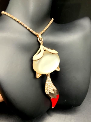 Crystal reflecting Enamel Fox Head + Moving Red Tail w Rhinestone Betsey Johnson - Image 1 of 4