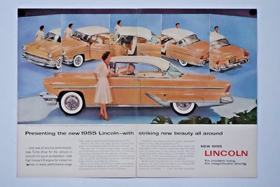 1955 Lincoln Capri Sport Palomino Buff Rosa Vintage Impressão Original Anúncio 2 Páginas - Imagem 1 de 3