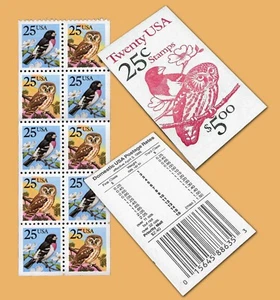 Scott 2285, Grosbeak and Owl - (20) 25c Stamps. Unopened Booklet, 2 bud cover - Picture 1 of 1