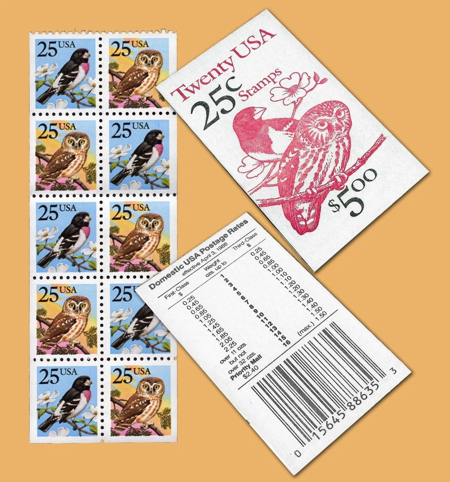 Scott 2285, Grosbeak and Owl - (20) 25c Stamps. Unopened Booklet, 2 bud cover - Image 1 of 1