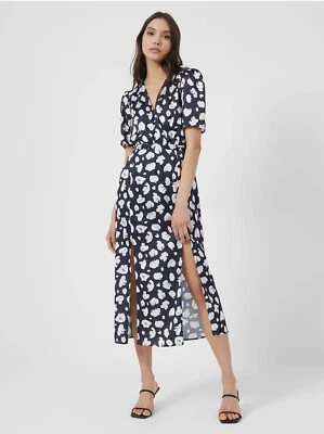 French Connection Women's Midi Dress Front Slit Blue Floral Feminine Sz 4  READ - Image 1 of 4
