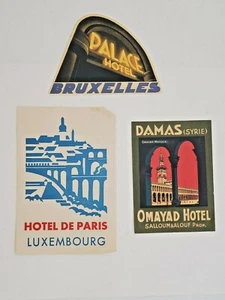 ETIQUETAS DE EQUIPAJE VINTAGE PALACE HOTEL BRUXELLES DE PARIS LUXEMBURGO OMAYAD DAMAS - Imagen 1 de 2