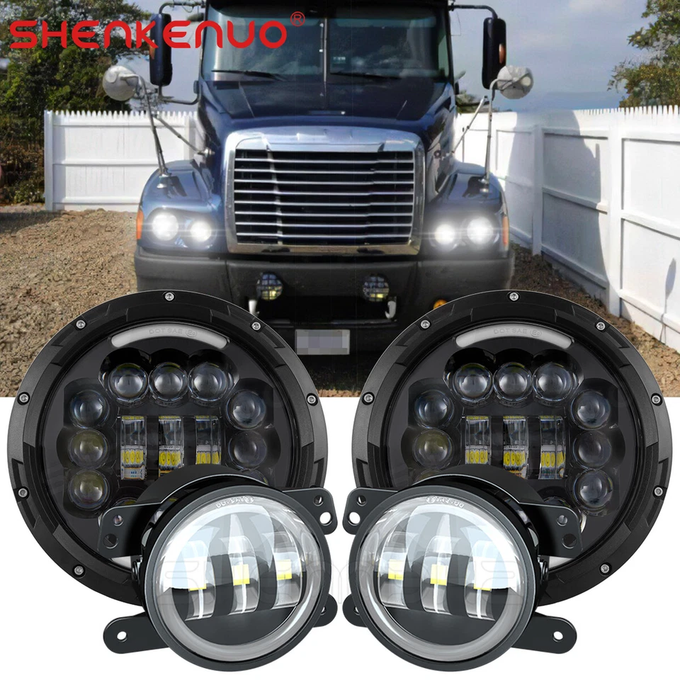 Kit de faros LED redondos altos/bajos y antiniebla de 4"" para Freightliner Century Clase 7"" Foto 1 de 4