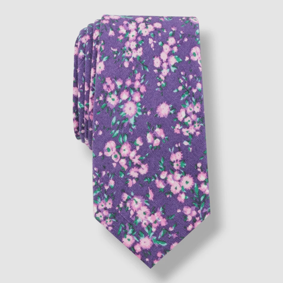 Gravata Bar Iii masculina roxa medgar floral skinny clássica 57 x 2,5 pol - Imagem 1 de 1