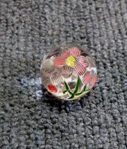 Vintage Glass Ball Etched Carved Painted Flower Button - Picture 1 of 4