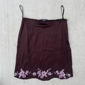 Vintage Betsey Johnson Skirt Silk Beaded Embroidered 90s Y2K Women 6 Maroon READ - Picture 1 of 12
