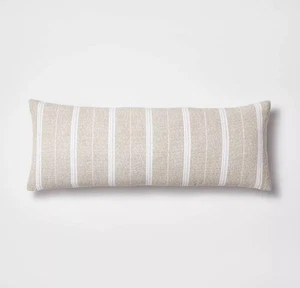 Oversized Oblong Boucle Woven Stripe Decorative Throw Pillow Khaki - Threshold - Picture 1 of 7