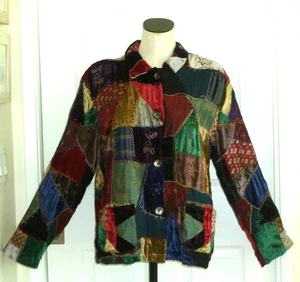 Art to Wear Vtg Patchwork Embroidery Velvet Jacquard Satin Jacket Chicos 2 M L - Picture 1 of 17