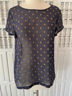 LOFT女式小号蓝色金色雪尼尔真丝混纺半透明休闲职业罩衫,C6 — 第 1/4 张图片