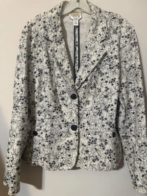 Blazer Talbots Floral Blanco y Negro Mujer Cierre Botón Informal Formal Talla 18 Foto 1 de 4