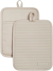 Kitchenaid Ribbed Soft Silicone Pot Holder 2-Pack Set, Milkshake Tan, 7"X9" - Picture 1 of 12