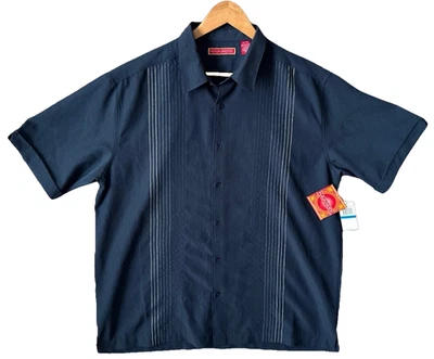 NUEVO CON ETIQUETAS HAVANERA Camisa Cubana Buttondown Manga Corta Azul Marino Para Hombres XL NUEVA Foto 1 de 4
