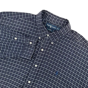 Ralph Lauren VINTAGE Blake Mens XXL Navy Plaid Long Sleeve Button Down Shirt - Picture 1 of 10