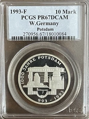 ***1993-F  WEST GERMANY  10 SILVER MARKS POTSDAM***PCGS PR67DCAM*** - Image 1 of 4