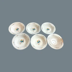 Farm Friends by Oneida Rim Fruit Dessert Bowl Rooster Floral Set of 6 Stoneware - Picture 1 of 9