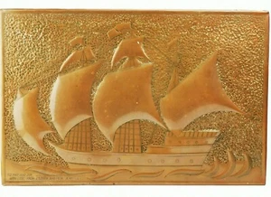 ~ Unique Hand Tooled Copper Wall Plaque Ship Dated & Inscribed 1946 ~ 46x30 cm ~ - Picture 1 of 6