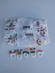DecoPac 144 Christmas Plastic Cupcake Toppers Rings - Hats, Elves, Reindeer