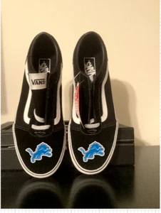 Detroit Lions Vans Off The Wall Shoes Men's 9.5 Black Lace Up Skateboard Casual - Picture 1 of 5