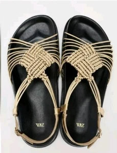 ZARA METALLIC LEATHER SANDALS - Picture 1 of 7