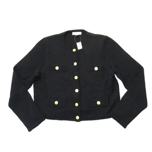 NWT J.Crew Cropped Lady Jacket in Black Textured Bouclé Knit Sweater S - Picture 1 of 7