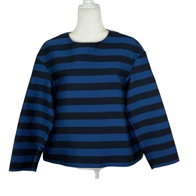 КРАСНЫЙ Valentino блузка размер 46 большой? Круглый вырез длинным рукавом в полоску синий - Изображение 1 из 4