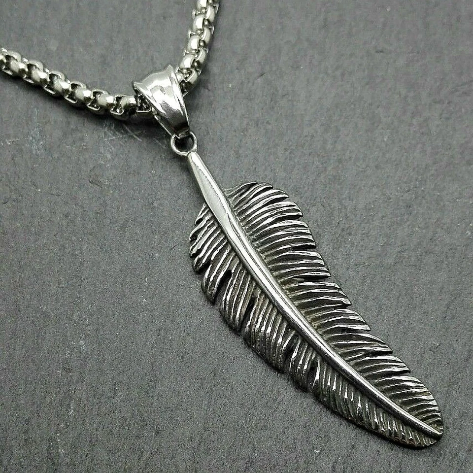 FEDER ANHÄNGER TRAUMFÄNGER INDIANER EDELSTAHL HALS KETTE SILBER KETTENANHÄNGER - Bild 1 von 1