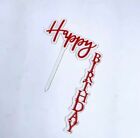 Red & Clear Happy Birthday Cake Topper Acrylic Fondant Decoration Celebration UK