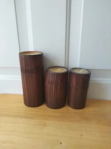 Set of 3 Vintage Pier 1 Bamboo Pilar With Integrated Unscented Candle Tiki - Picture 1 of 15