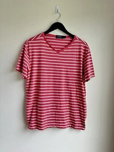 Polo Ralph Lauren Vneck Tshirt Salmon White Stripe Pony Logo Large - Picture 1 of 11