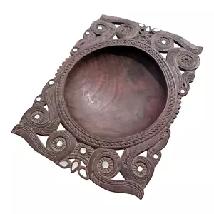 19'CVintage Old Antique Hand Made Kwila Wooden Eating Bowl With Engraved Design - Picture 1 of 8