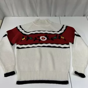 Vintage Cristina Acrylic Mock Neck Sweater Embroidered Flowers Sz S - Picture 1 of 8