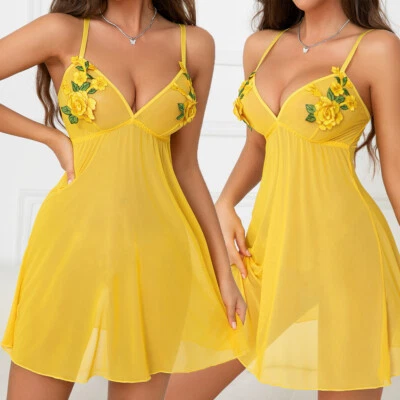 Sexy Lencería Para Mujer Floral Encaje Prendas para Dormir Ropa Interior Vestido Ver-Thru Babydoll EE. UU. Foto 1 de 4