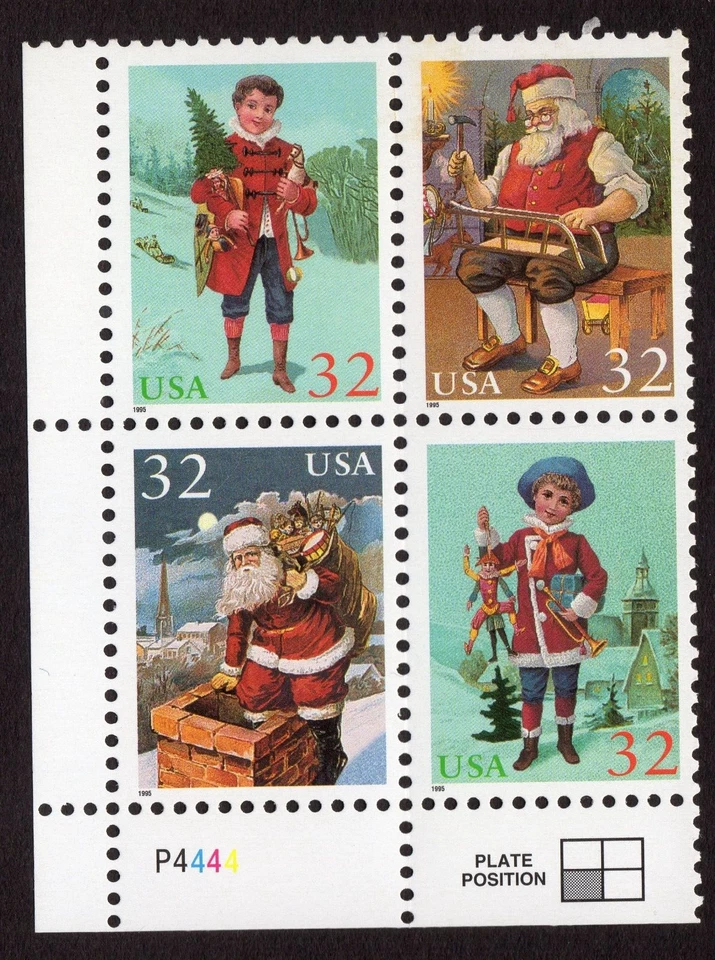 Scott #3004-3007a Santa & Boy Plate Block Of 6 Stamps - MNH P#P4444 LL - Image 1 of 1
