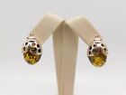 VINTAGE STERLING SILVER FIGURAL LADY BUG INSECT AMBER STONE EARRINGS