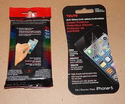 Paquete de 20 paños limpios Tzumi Tech y paquete de 2 protectores de pantalla antideslumbrantes para teléfono 94X Foto 1 de 2