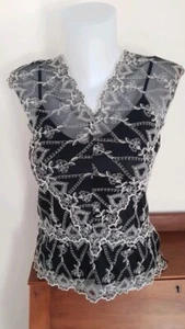 Principles Evening Top Black with Cream net detail embroidered overlay, size 12 - Picture 1 of 5