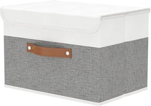 White/Grey Large Foldable Fabric Storage Box w/Lid & Handle: 17.7"x11.8"x11.8" - Picture 1 of 4