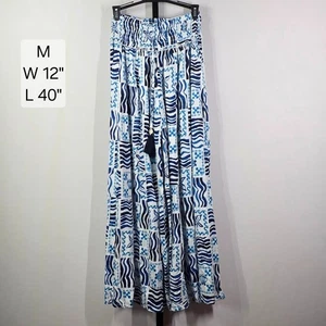 True Destinations Palazzo Pants Womens M Blue White Boho Beach Resort Cruise - Picture 1 of 6