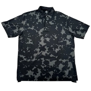 FJ FootJoy Mens 2XL Golf Polo Shirt Black Gray Floral Athletic Fit Lightweight - Picture 1 of 9